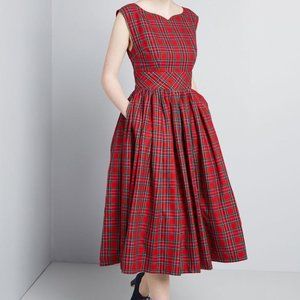 ModCloth Tartan Plaid Fit and Flare Midi Dress